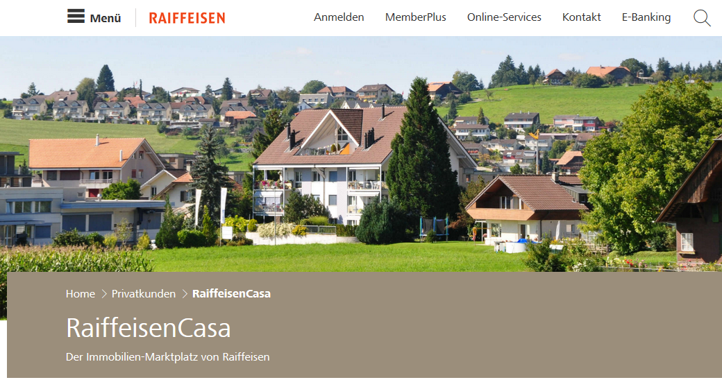 Das neue Immobilien-Portal RaiffeisenCasa.ch (Sreenshot: RaiffeisenCasa.ch)