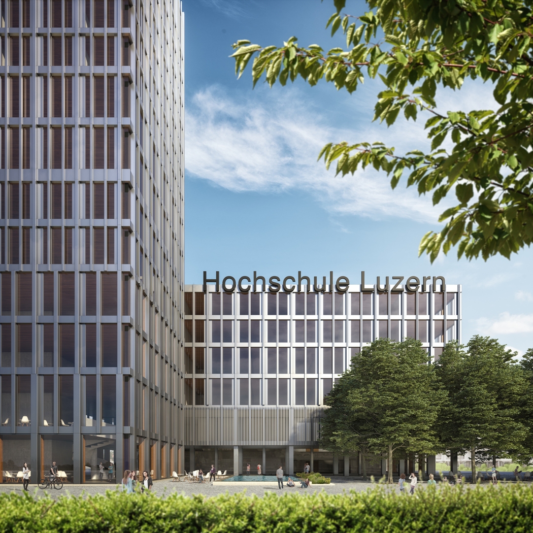 Der geplante Campus der Hochschule Luzern in der Suurstoffi (Rendering: Zug Estates AG)